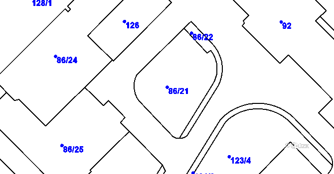 Parcela st. 86/21 v KÚ Pisárky, Katastrální mapa