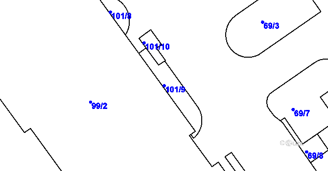 Parcela st. 101/9 v KÚ Pisárky, Katastrální mapa