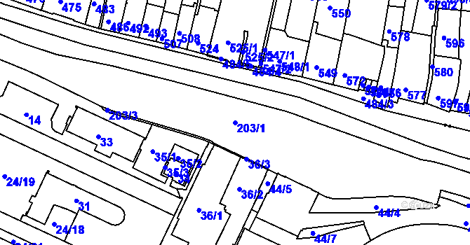 Parcela st. 203/1 v KÚ Pisárky, Katastrální mapa