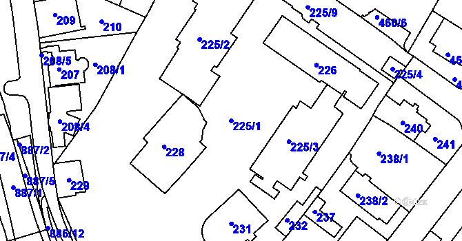 Parcela st. 225/1 v KÚ Pisárky, Katastrální mapa