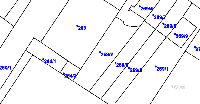 Parcela st. 269/2 v KÚ Pisárky, Katastrální mapa