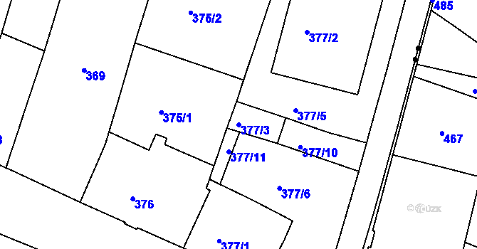 Parcela st. 377/3 v KÚ Pisárky, Katastrální mapa