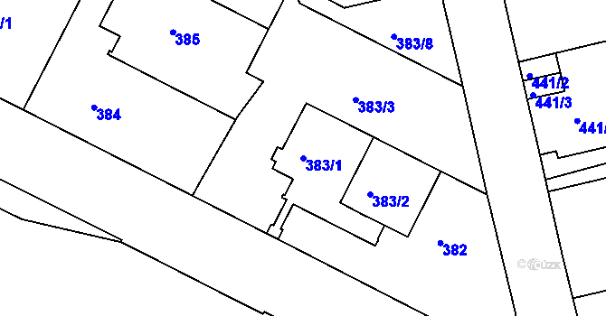 Parcela st. 383/1 v KÚ Pisárky, Katastrální mapa