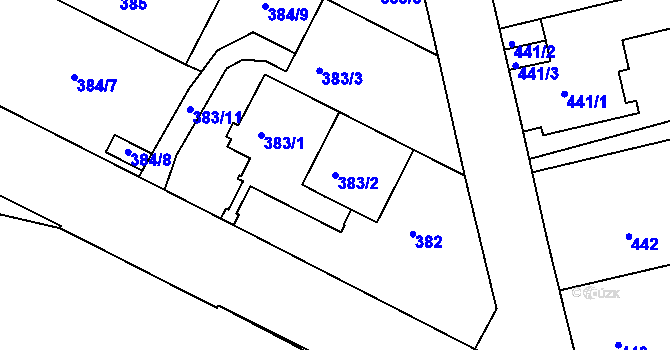 Parcela st. 383/2 v KÚ Pisárky, Katastrální mapa