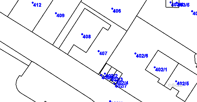 Parcela st. 407 v KÚ Pisárky, Katastrální mapa