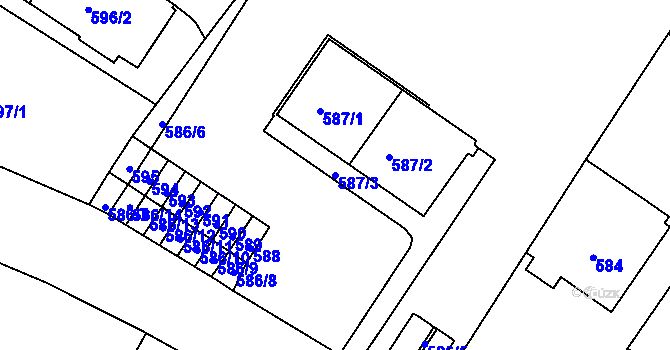 Parcela st. 587/3 v KÚ Pisárky, Katastrální mapa