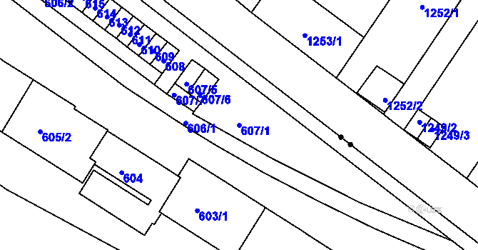 Parcela st. 607/1 v KÚ Pisárky, Katastrální mapa