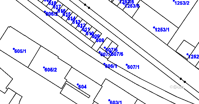 Parcela st. 607/7 v KÚ Pisárky, Katastrální mapa