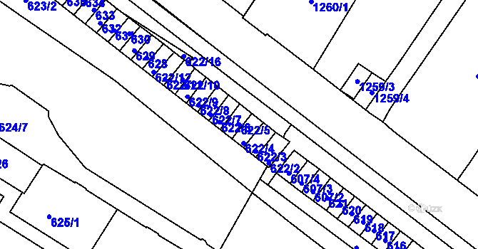 Parcela st. 622/5 v KÚ Pisárky, Katastrální mapa