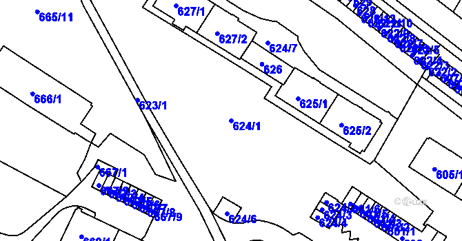 Parcela st. 624/1 v KÚ Pisárky, Katastrální mapa