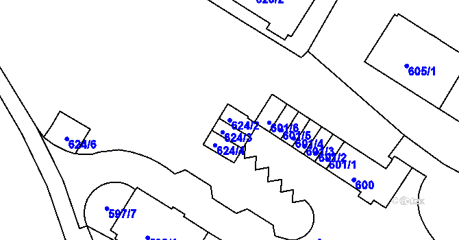 Parcela st. 624/2 v KÚ Pisárky, Katastrální mapa