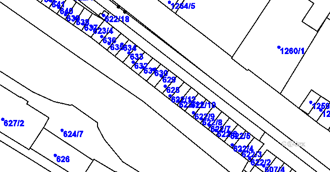 Parcela st. 628 v KÚ Pisárky, Katastrální mapa