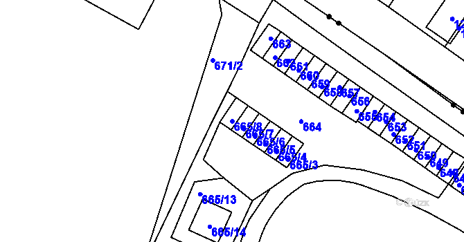Parcela st. 665/8 v KÚ Pisárky, Katastrální mapa