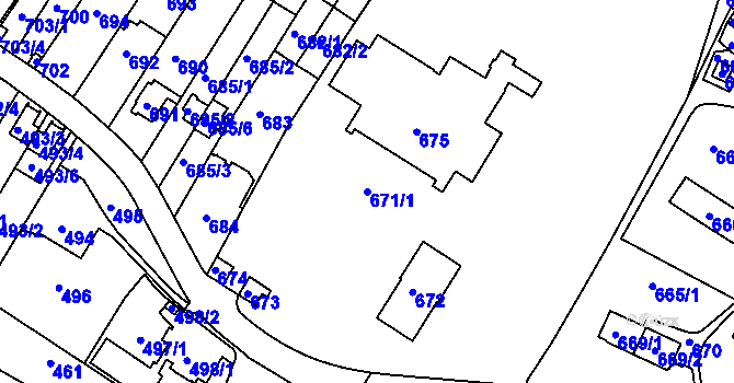 Parcela st. 671/1 v KÚ Pisárky, Katastrální mapa
