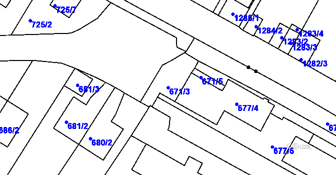 Parcela st. 671/3 v KÚ Pisárky, Katastrální mapa