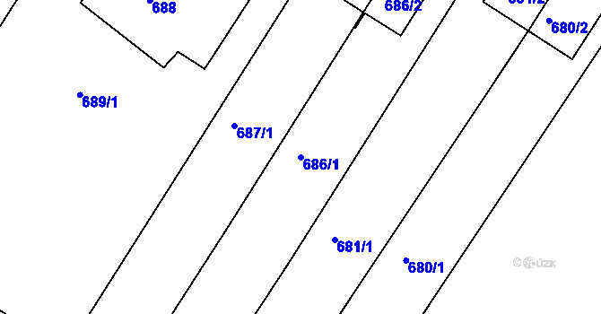 Parcela st. 686/1 v KÚ Pisárky, Katastrální mapa