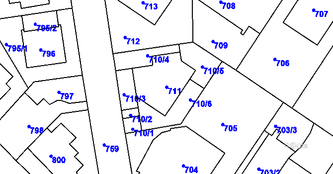 Parcela st. 711 v KÚ Pisárky, Katastrální mapa