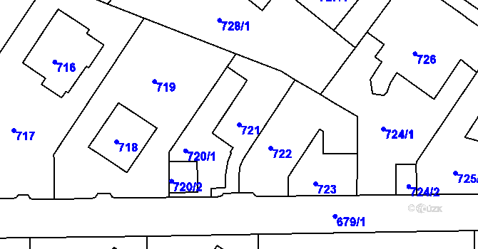 Parcela st. 721 v KÚ Pisárky, Katastrální mapa