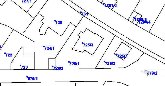Parcela st. 725/3 v KÚ Pisárky, Katastrální mapa