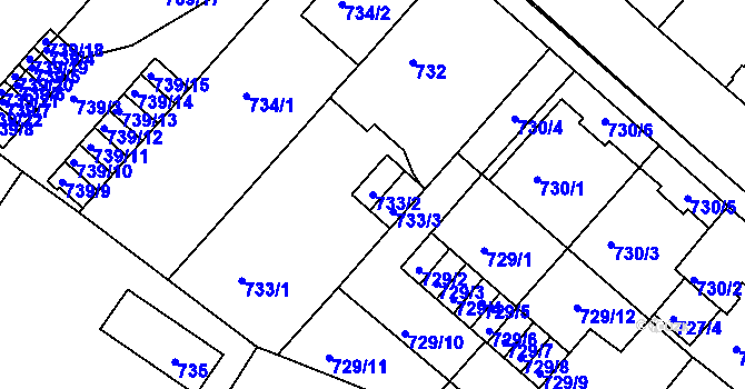 Parcela st. 733/2 v KÚ Pisárky, Katastrální mapa