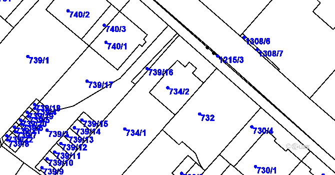 Parcela st. 734/2 v KÚ Pisárky, Katastrální mapa
