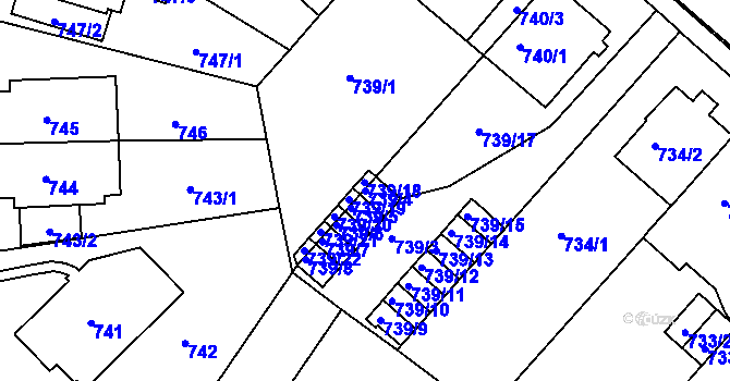 Parcela st. 739/4 v KÚ Pisárky, Katastrální mapa