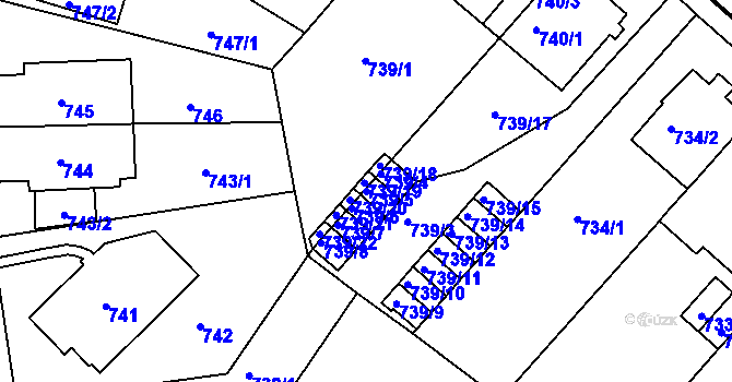 Parcela st. 739/5 v KÚ Pisárky, Katastrální mapa