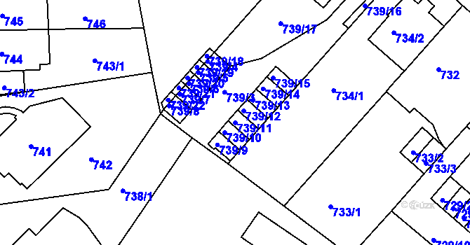 Parcela st. 739/11 v KÚ Pisárky, Katastrální mapa