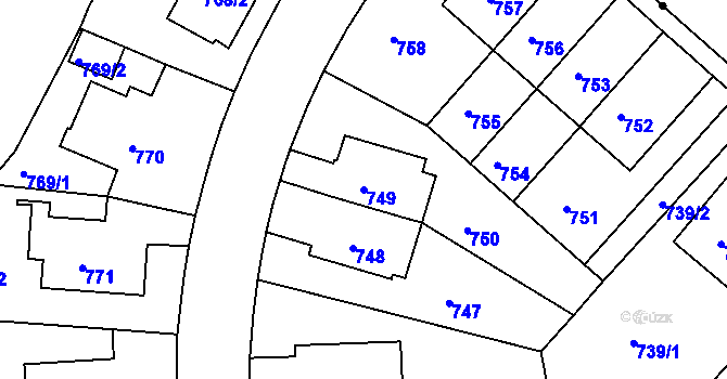 Parcela st. 749 v KÚ Pisárky, Katastrální mapa