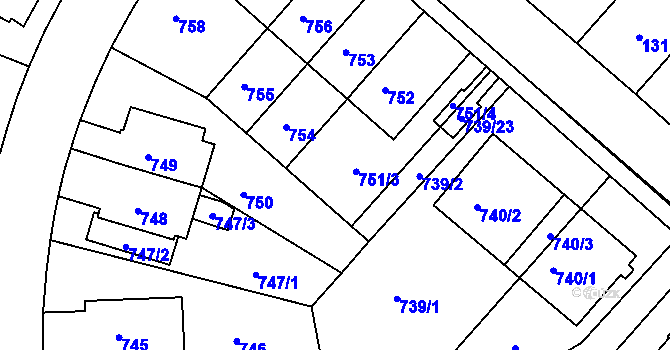 Parcela st. 751 v KÚ Pisárky, Katastrální mapa