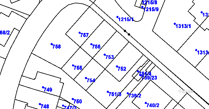 Parcela st. 753 v KÚ Pisárky, Katastrální mapa