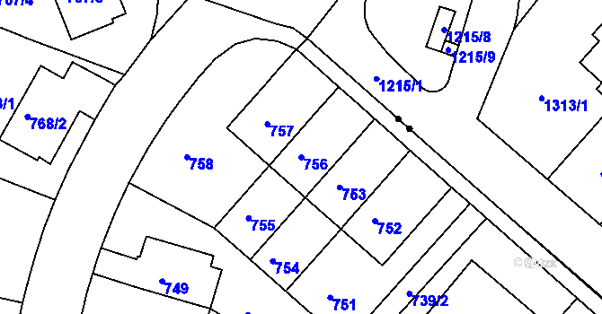 Parcela st. 756 v KÚ Pisárky, Katastrální mapa