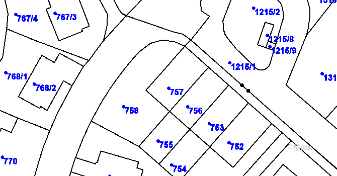 Parcela st. 757 v KÚ Pisárky, Katastrální mapa
