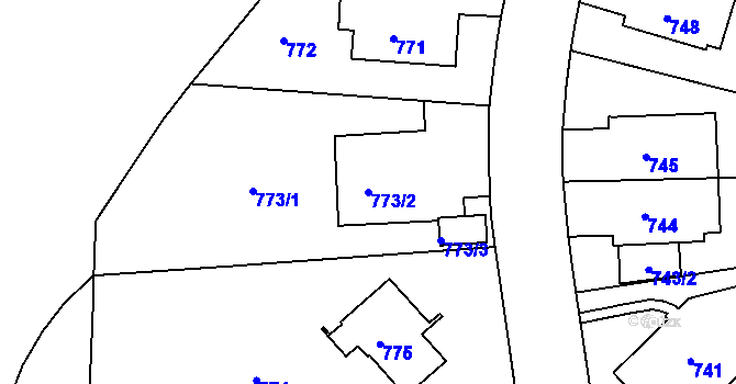 Parcela st. 773/2 v KÚ Pisárky, Katastrální mapa