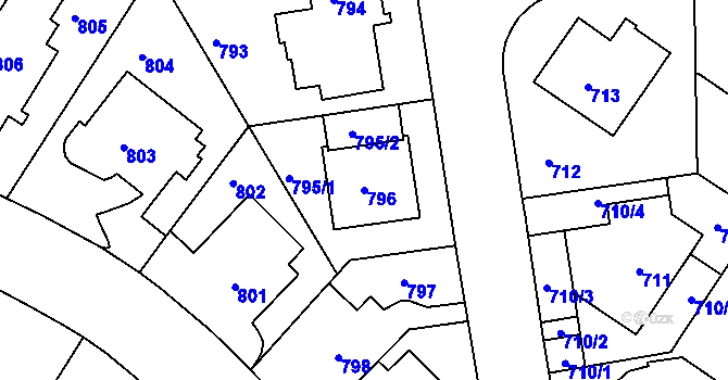 Parcela st. 796 v KÚ Pisárky, Katastrální mapa