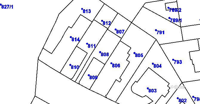 Parcela st. 808 v KÚ Pisárky, Katastrální mapa