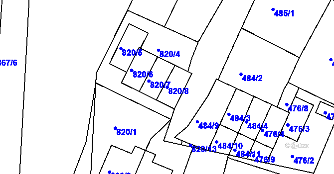 Parcela st. 820/8 v KÚ Pisárky, Katastrální mapa