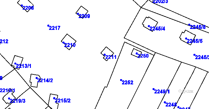 Parcela st. 2211 v KÚ Pisárky, Katastrální mapa