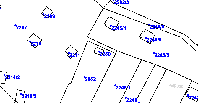 Parcela st. 2250 v KÚ Pisárky, Katastrální mapa
