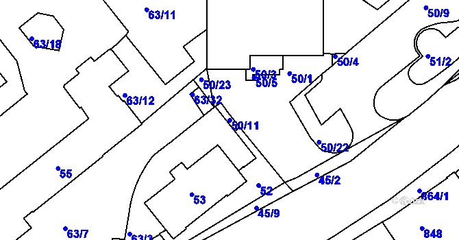 Parcela st. 50/11 v KÚ Pisárky, Katastrální mapa