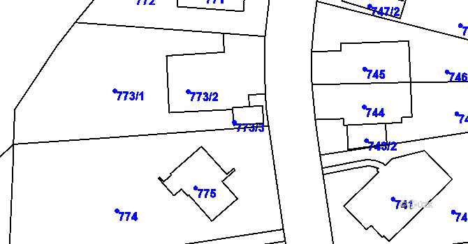 Parcela st. 773/3 v KÚ Pisárky, Katastrální mapa
