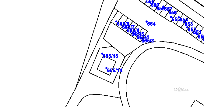 Parcela st. 665/13 v KÚ Pisárky, Katastrální mapa