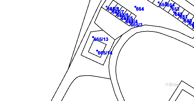 Parcela st. 665/14 v KÚ Pisárky, Katastrální mapa