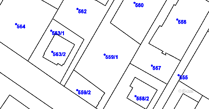 Parcela st. 559/1 v KÚ Pisárky, Katastrální mapa