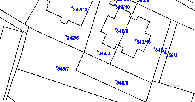 Parcela st. 349/3 v KÚ Pisárky, Katastrální mapa