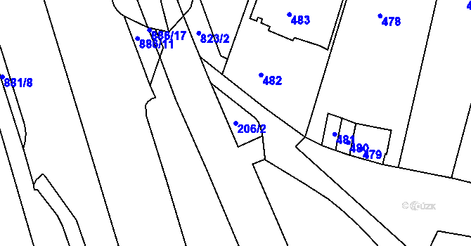 Parcela st. 206/2 v KÚ Pisárky, Katastrální mapa