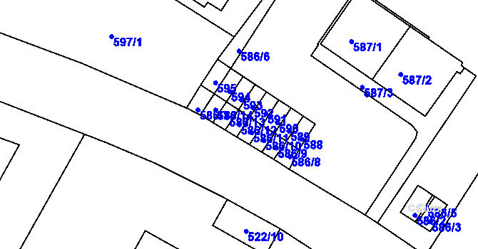 Parcela st. 586/12 v KÚ Pisárky, Katastrální mapa