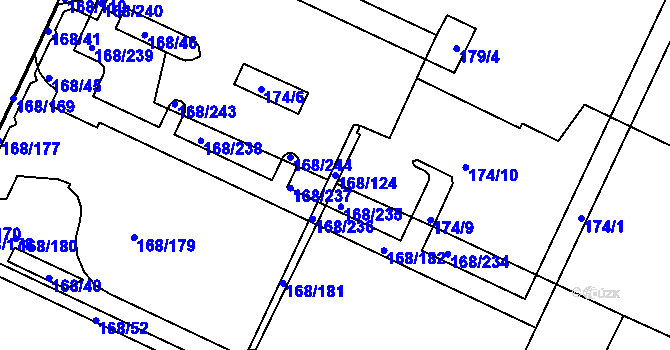 Parcela st. 168/124 v KÚ Pisárky, Katastrální mapa
