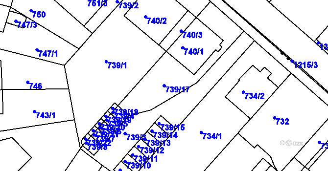 Parcela st. 739/17 v KÚ Pisárky, Katastrální mapa