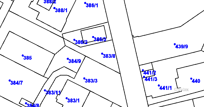 Parcela st. 383/8 v KÚ Pisárky, Katastrální mapa